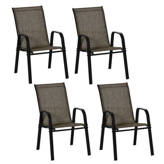 Outsunny Set 4 pieces Garden chairs with armrests, outdoor outdoor chairs in metal and breathable fabric, brown - Borgè