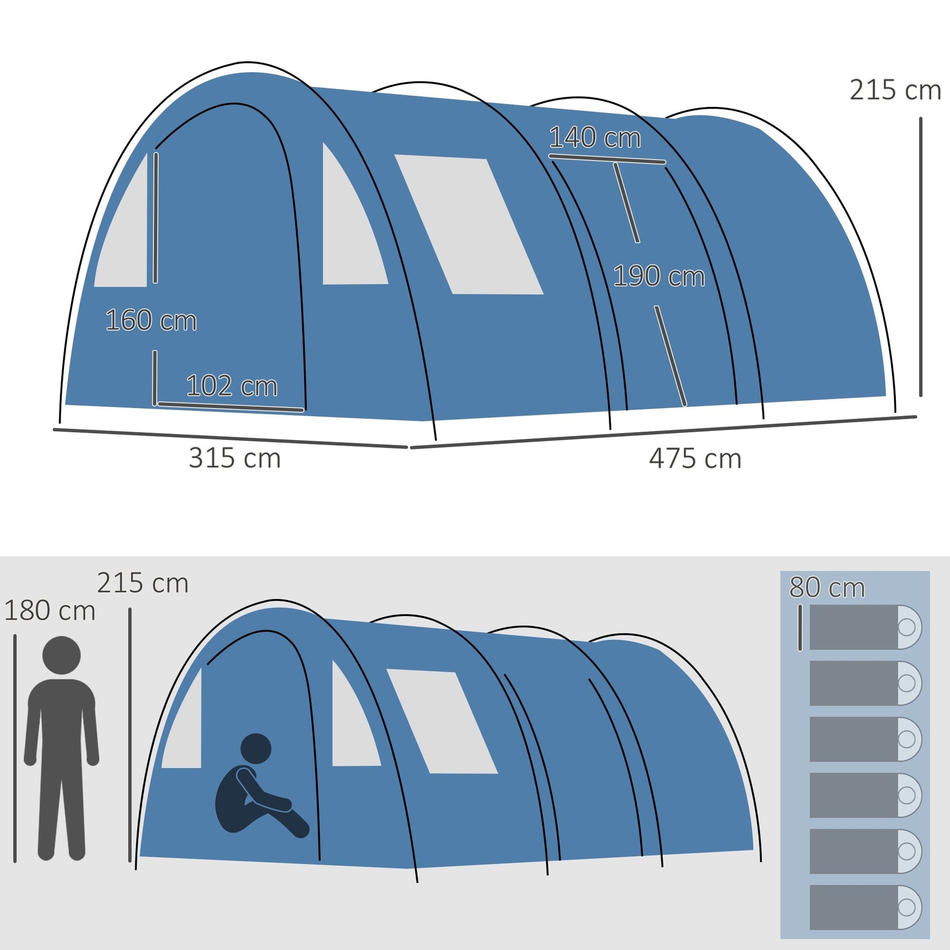Outsunny Tenda de campismo grande com saco de transporte e gancho para  acampar 455x230x180 cm – ConforHome