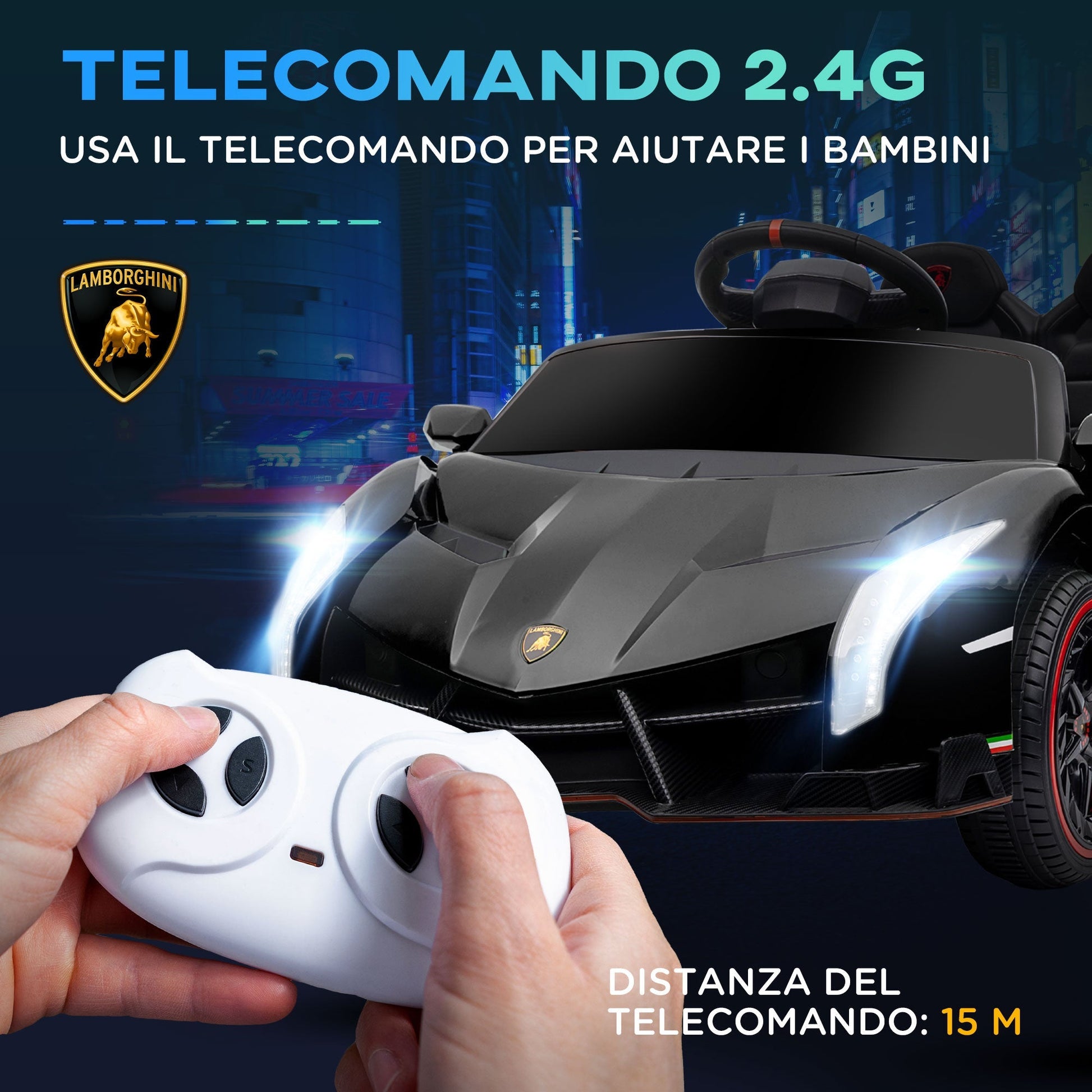 Black Lamborghini Veneno 12V Electric Car for Children with Remote Control, Age 3-6 Years - Borgè