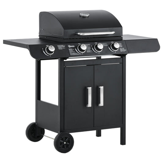 Black Gas Barbecue with 11.6kw Burners, Stove and Shelves - Borgè