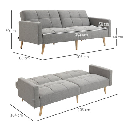 Grey Double Sofa Bed Breathable Linen and adjustable backrest | 205x95x80 cm - Borgè