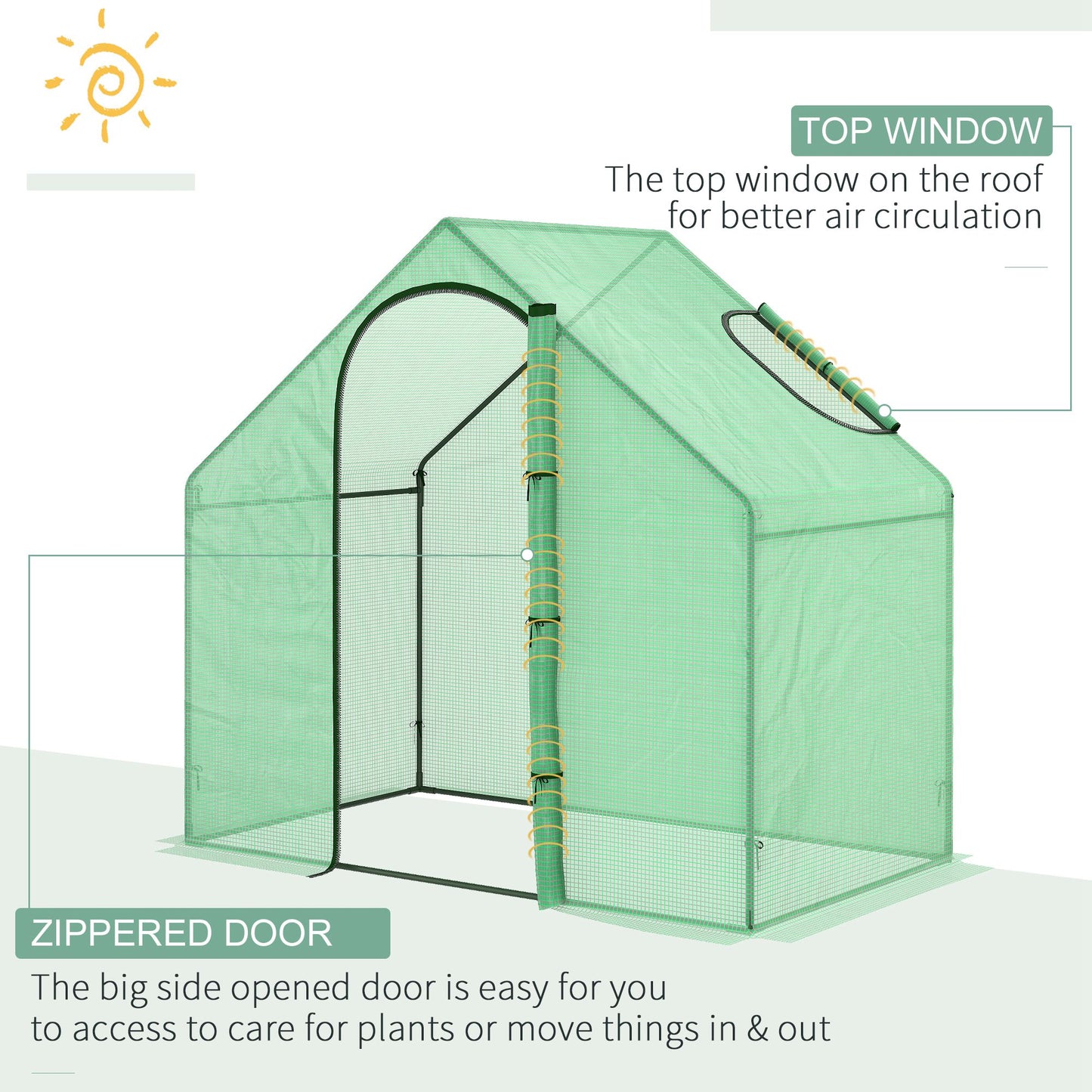 Outsunny Garden greenhouse with hinge door and air intake, 4 ropes and stakes included, 180x100x168 cm, green - Borgè