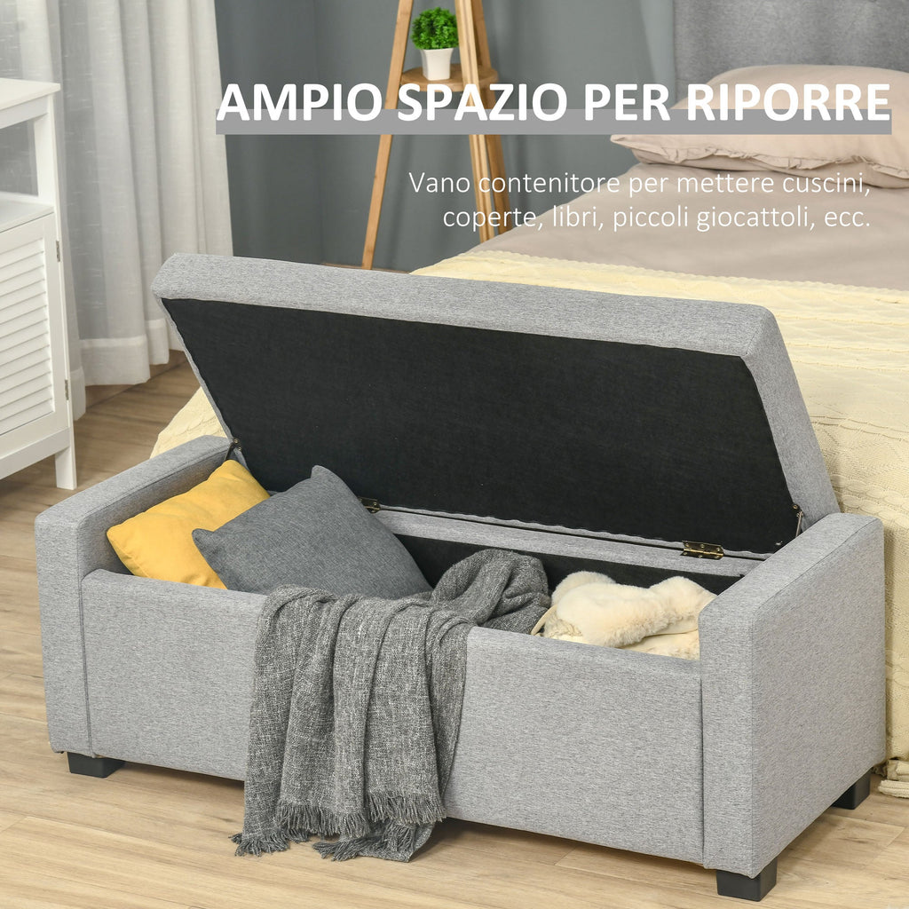 Ottoman Fabric Bench with Fabric Container Compartment, 120x50x44cm - Grey - Borgè