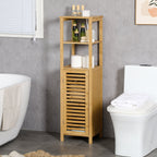 kleankin bamboo bathroom cabinet with 2 open shelves and 2 -level locker, 32.9x29.9x120 cm - Borgè