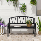 Waterproof Black Metal Garden Bench, 2-Seater Iron Outdoor Bench, 128x56x86cm - Borge' Group Limited