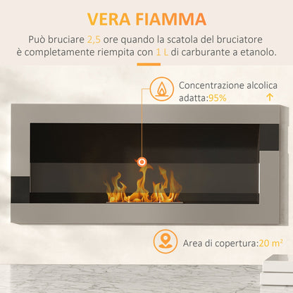 Homcom Bioethanol fireplace in stainless steel, 2.5H of combustion with 1.5L tank and 20mÂ² cover, 90x16x40 cm, silver