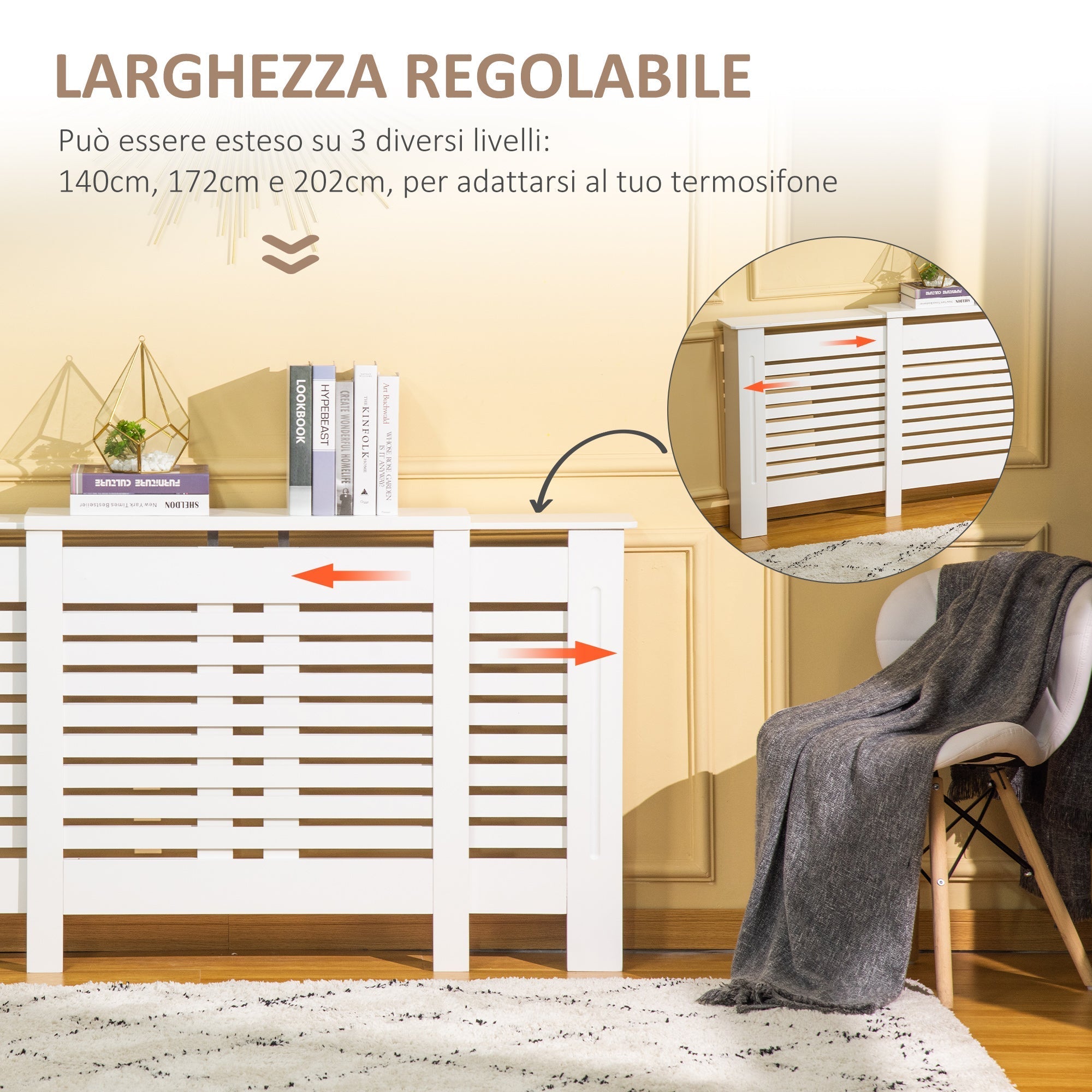 Mobile cover cover adjustable width and upper shelf in mdf and wood - white - Borgè