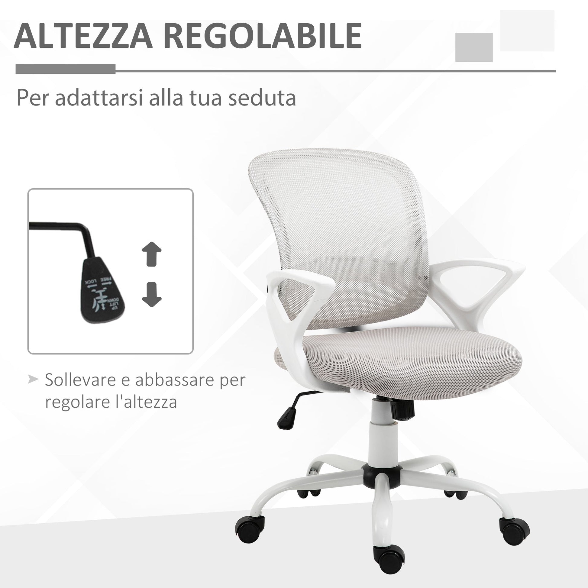 Ergonomic office chair winner with adjustable height in Grey mesh fabric - Borgè