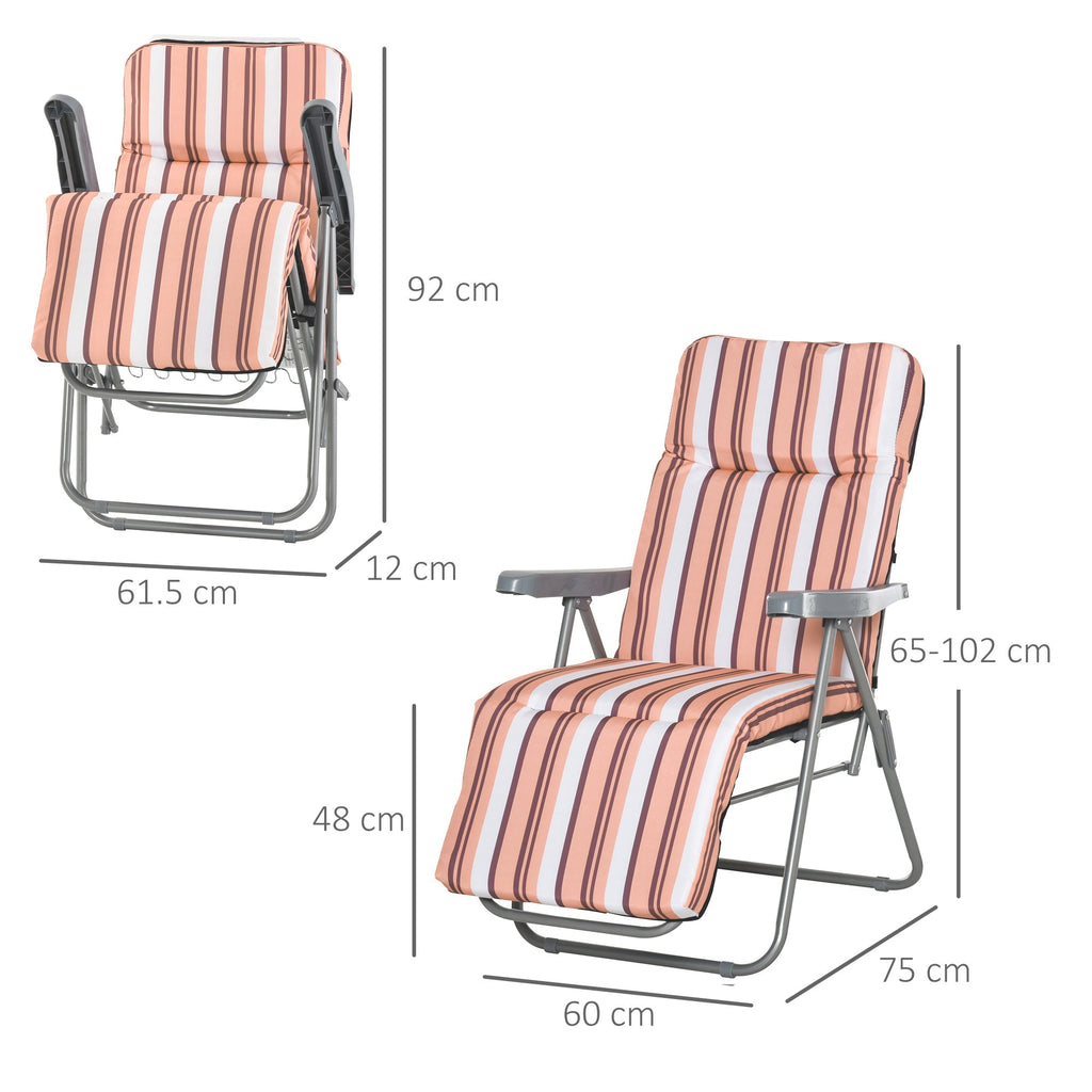 Outdoor Deck Chair Set of 2, 5-Position Reclining with Cushion, 60x75x102cm Grey Orange - Borge' Group Limited