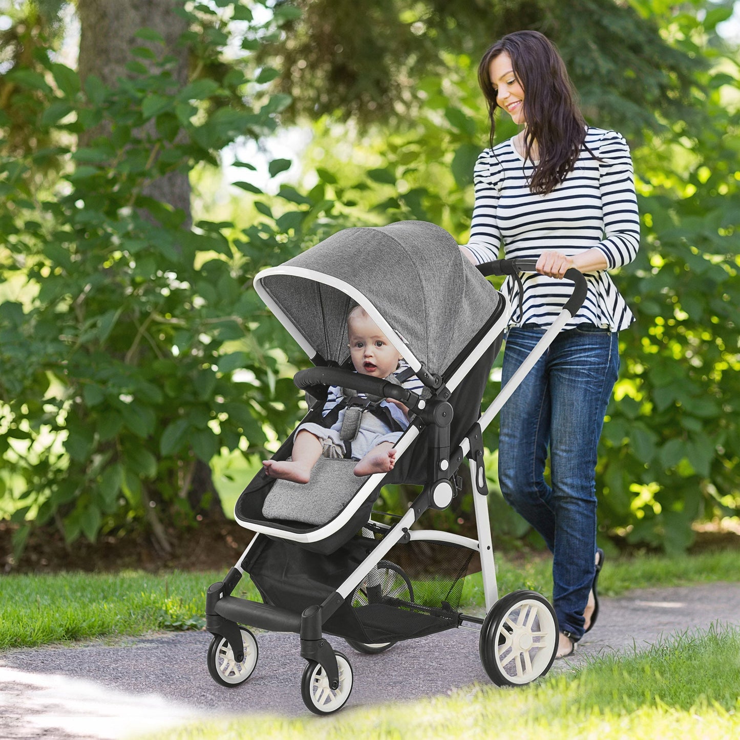 Pram 2 in 1 stroller, for children 0-36 months up to 15kg, folding and adjustable Grey - Borgè