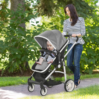 Pram 2 in 1 stroller, for children 0-36 months up to 15kg, folding and adjustable Grey - Borgè