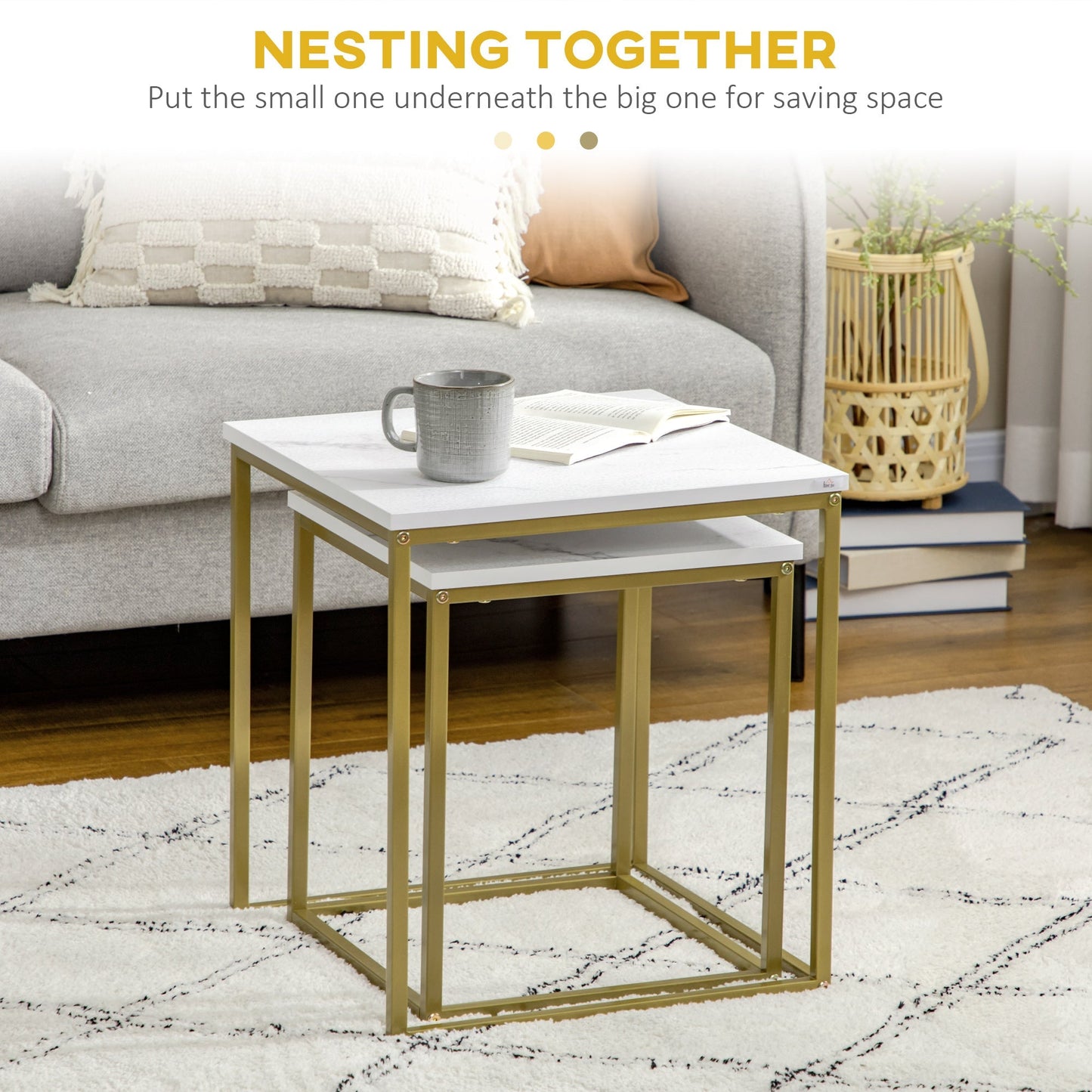 CUBE | White and Gold Marble Set of 2 Living room / Coffee Table