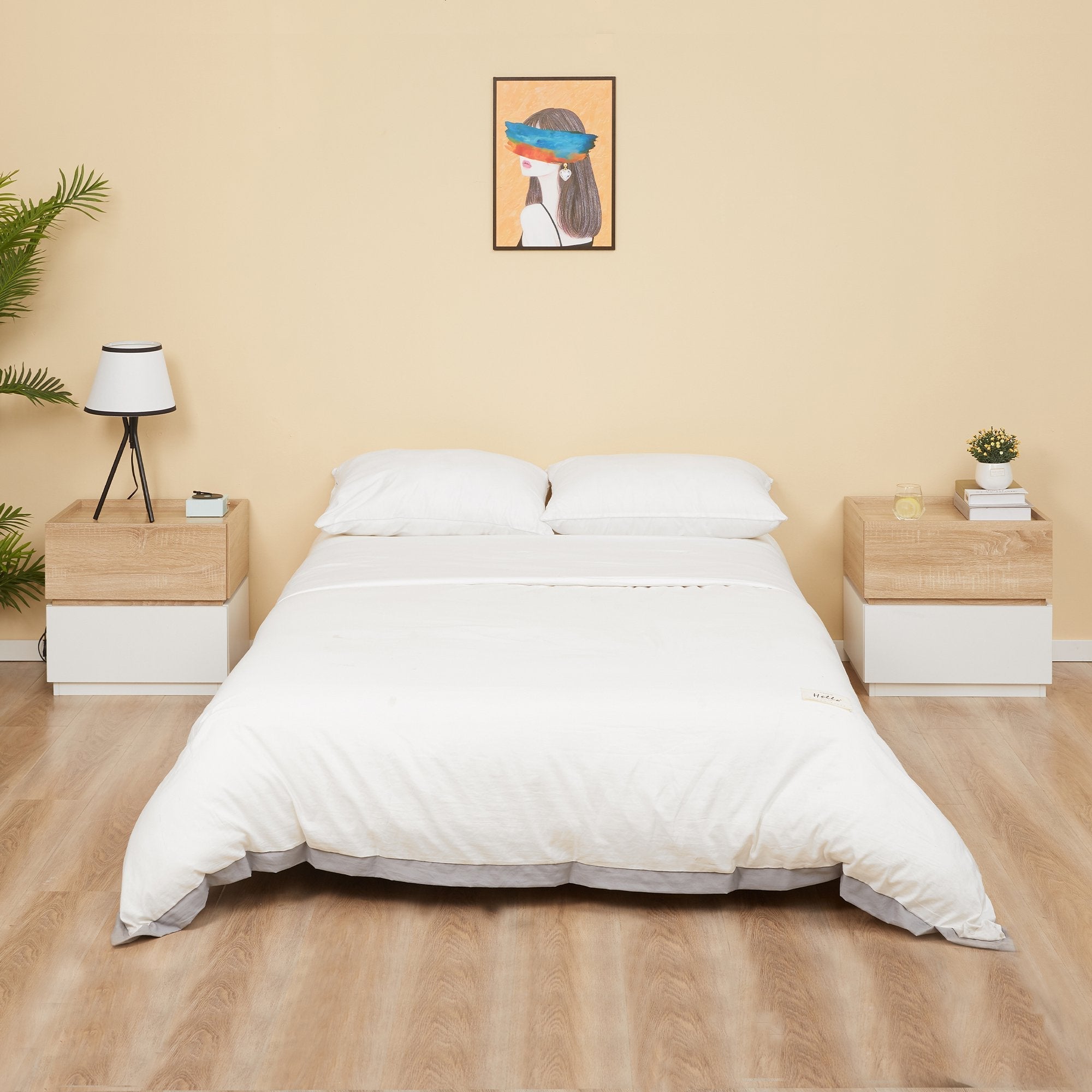 bedside table with 2 wooden drawers, modern and stackable design, 50x40x47.5cm - Borgè