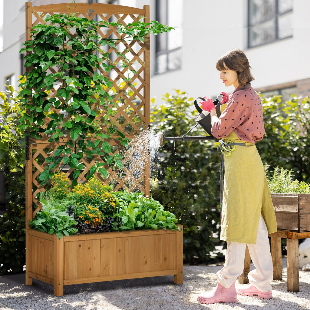 Outdoor Planter in Fir Wood with Raised Vertical Design, 90x45x180 cm, Yellow - Borge' Group Limited