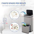 Autuminie 72L Song with Infrared sensor, 3 compartments and removable lid, steel and ABS, 42x30x81cm - Borgè