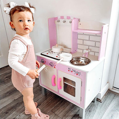 Kitchen for children 3+ years with 5 accessories included, game with realistic sounds, locker, 55x30x80cm, pink - Borgè