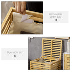 Bamboo bamboo bamboo cane with lid and sack in removable and washable polyester, 44x37x62.5 cm, wood color - Borgè