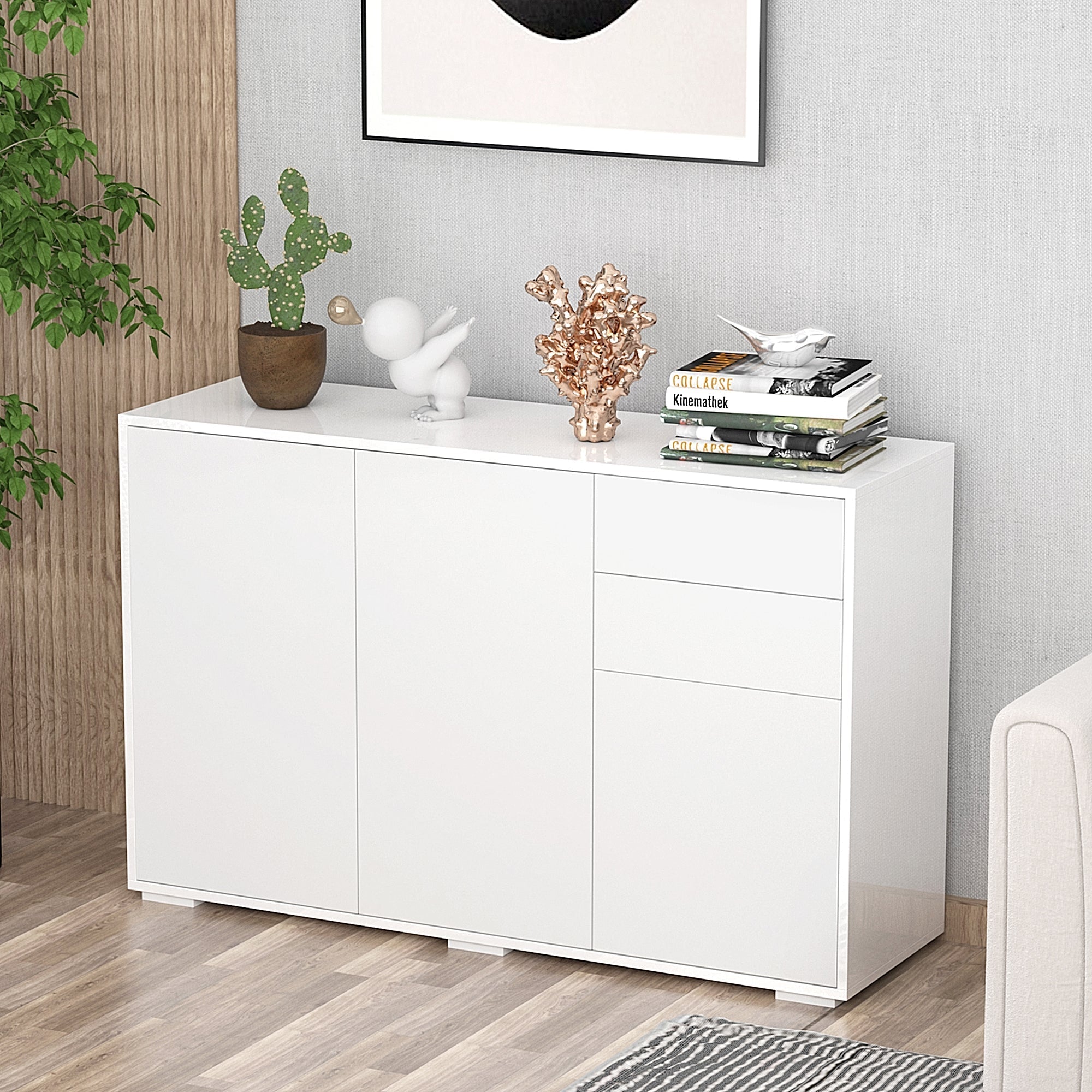 Multiuse cabinet 2 drawers and 2 pressure cabinets, white, white - Borgè