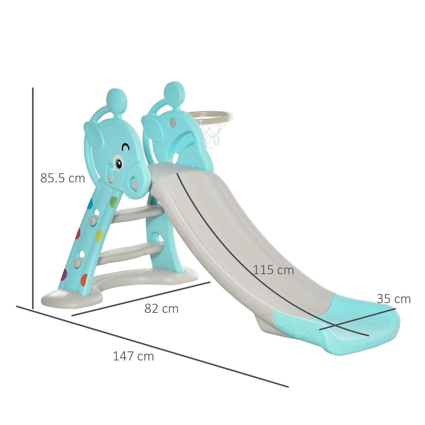 slide for children with basketball basketball for interior and outdoor in PP and HDPE, age 2-4 years, Grey and blue - Borgè