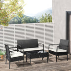 Outdoor Set 4 Piece PE Rattan with Garden Table, 2 Armchairs and 2 Seater Sofa, Black and Cream - Borge' Group Limited