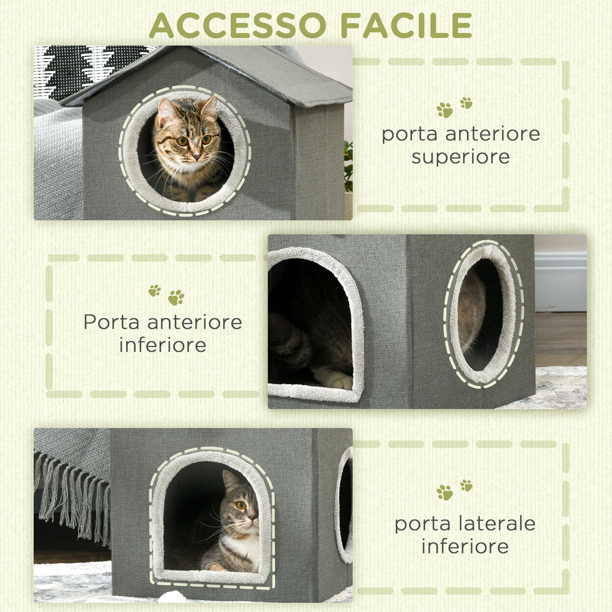 Two Level Cat House with Washable Cushions 3 Entrances, 42x46x59.5 cm, Grey - Borge' Group Limited