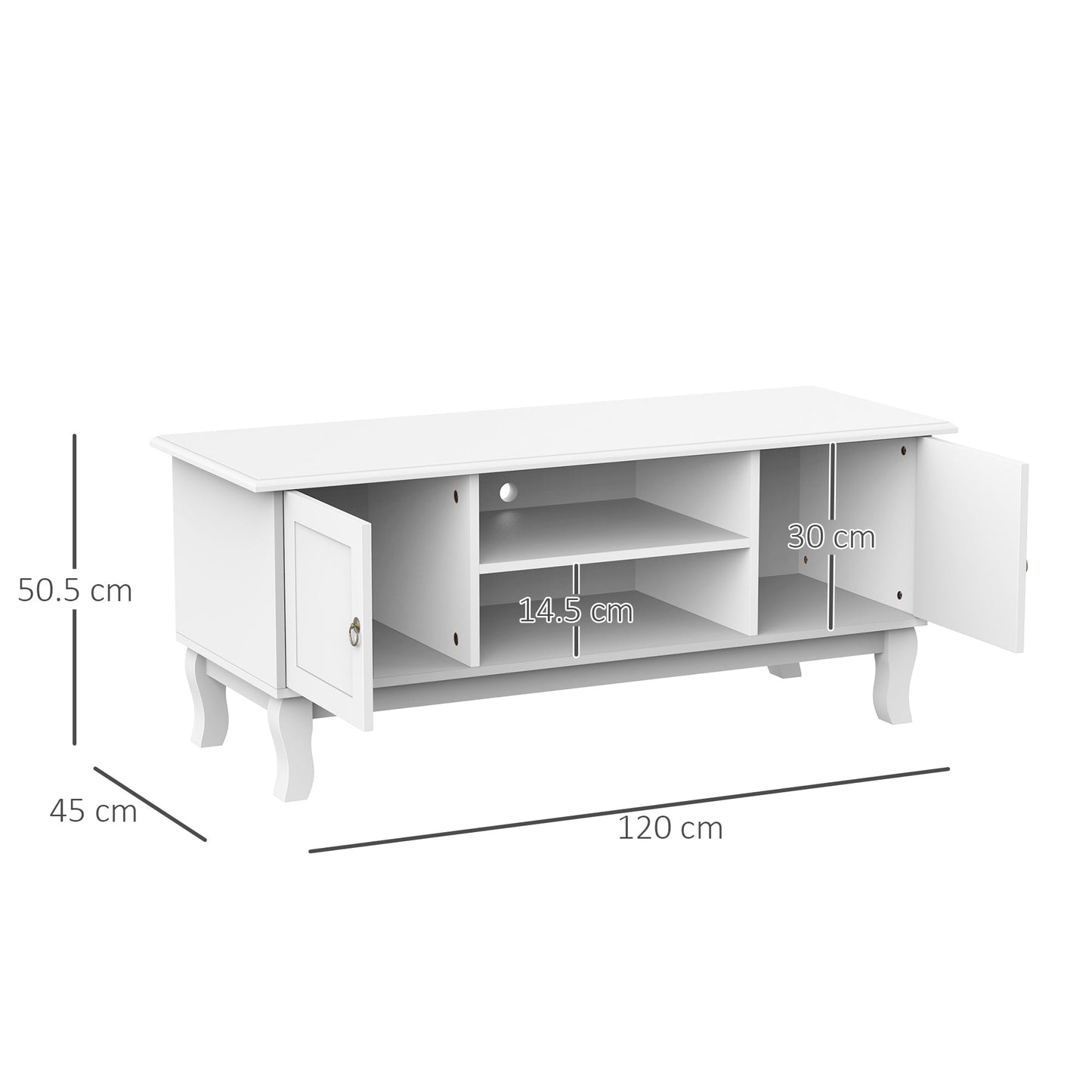 Mobile Low TV Door, opaque white, 120x45x50cm for TV up to 50 '' - Borgè