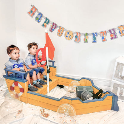 Outsunny Sabbiera for Children in Wooden Shaped Pirates with container compartment, 158x78x45.5cm - Borgè