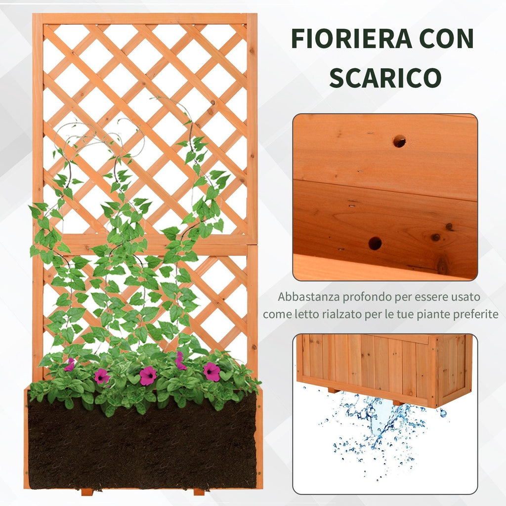 Outdoor Planter with Trellis for Climbing Plants and Pot, in Fir Wood, 72.5x31.5x149.5 cm, Orange - Borge' Group Limited