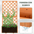 Outdoor Planter with Trellis for Climbing Plants and Pot, in Fir Wood, 72.5x31.5x149.5 cm, Orange - Borge' Group Limited