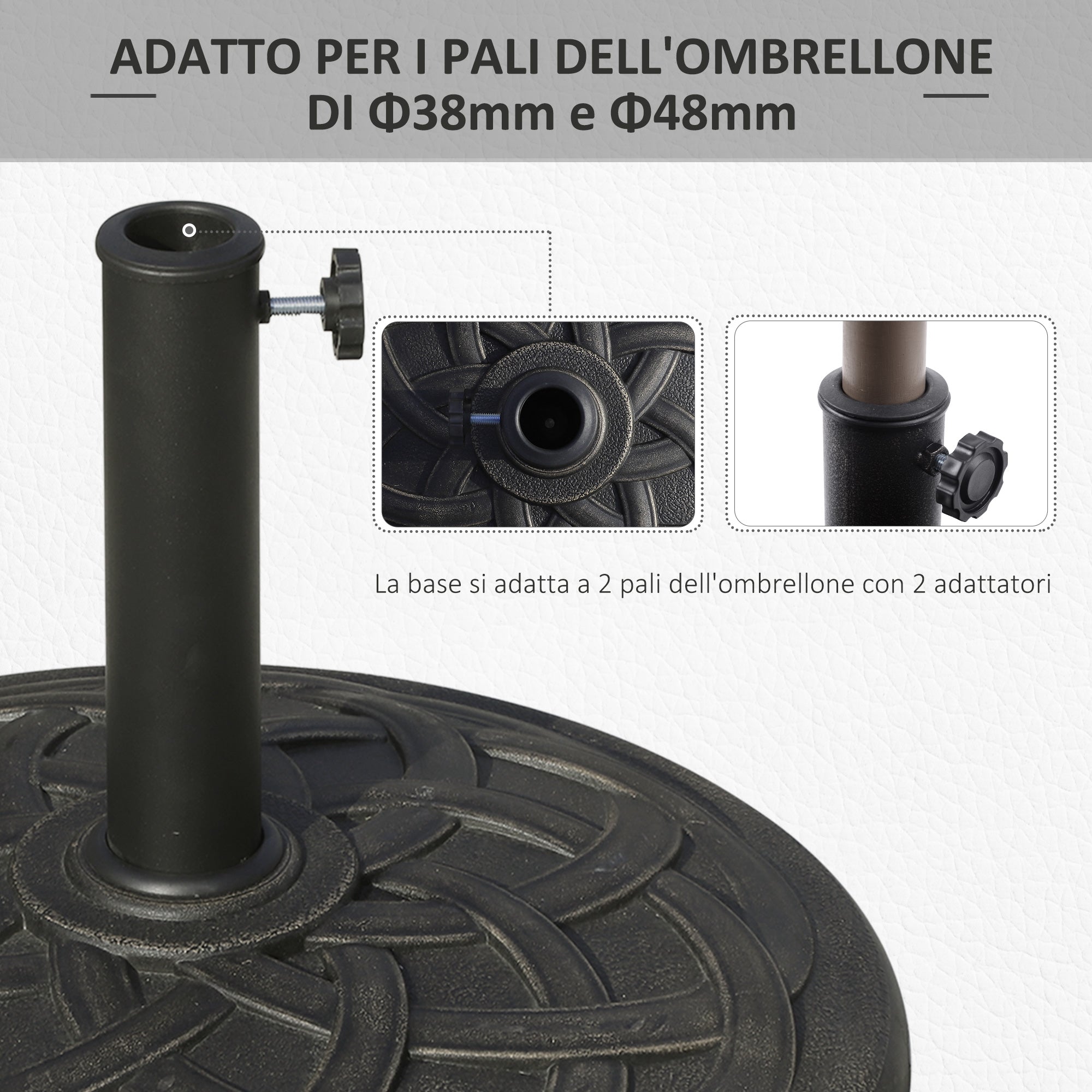 19kg Resin Umbrella Base with Decorations and Coupler, Rustproof, Φ54.5cm, Bronze - Borge' Group Limited