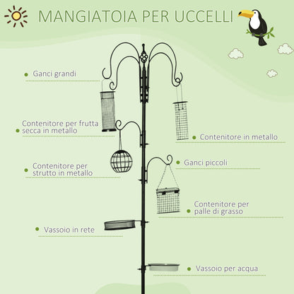 PAWHUT BRIPLE EATS with 6 hooks and 4 containers for steel feed, 58x58x226cm - Borgè