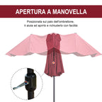 Double Garden Umbrella with Crank Opening, in Steel and Polyester, 460x270x240 cm, Red - Borge' Group Limited