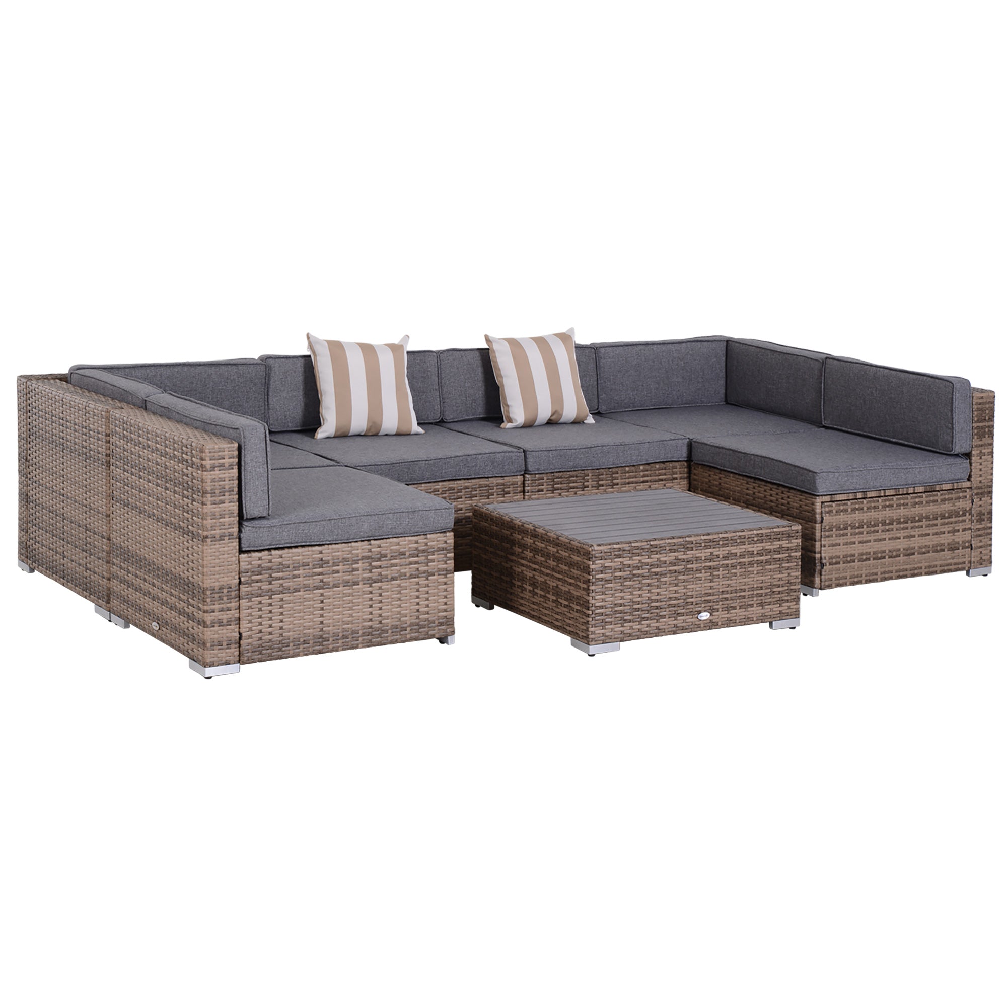 7-Piece Rattan Garden Lounge Set with Coffee Table and Modular Sofa with Cushions, Grey - Borge' Group Limited