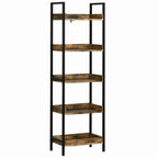 Homond industrial style bookcase with 5 wooden and metal shelves, 48x30x155cm, rustic brown - Borgè