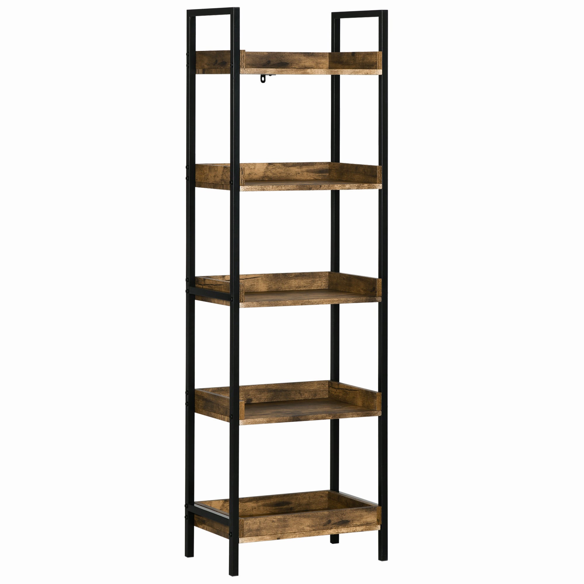 Homond industrial style bookcase with 5 wooden and metal shelves, 48x30x155cm, rustic brown - Borgè