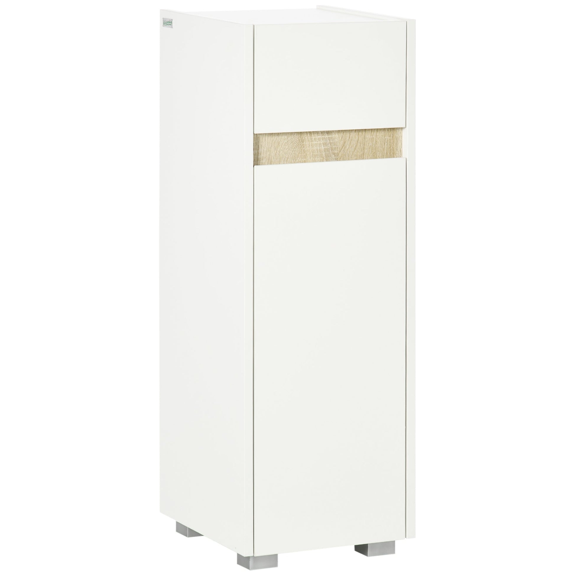 kleankin bathroom cabinet with drawer and locker with adjustable wooden shelf 30x33x88cm, white - Borgè