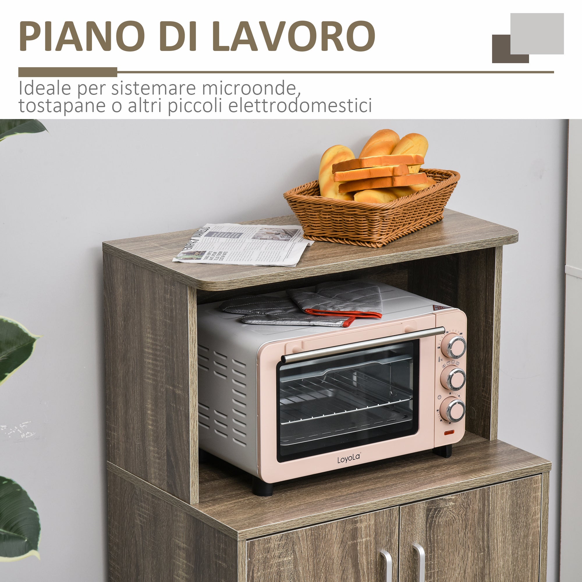 Miglio Multiuse kitchen with 4 wheels, locker and microwave shelf, 60.4x40.3x97cm - wood - Borgè