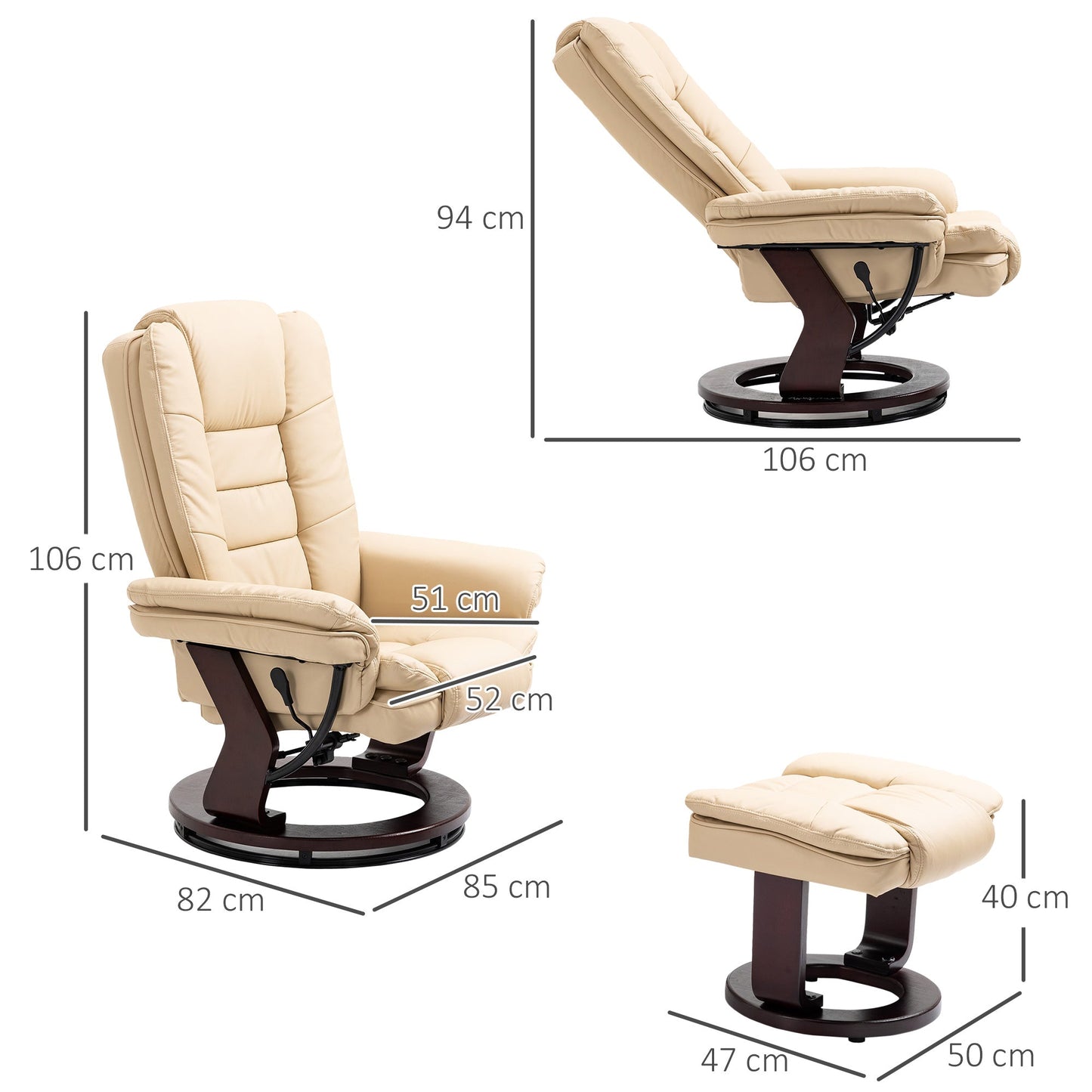 LIMO  | Cream Armchair with footrests | 360 ° Swivel and Reclining