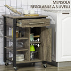 kitchen trolley spirits with wheels, chipped wood, 60x50x84.5cm, brown - Borgè