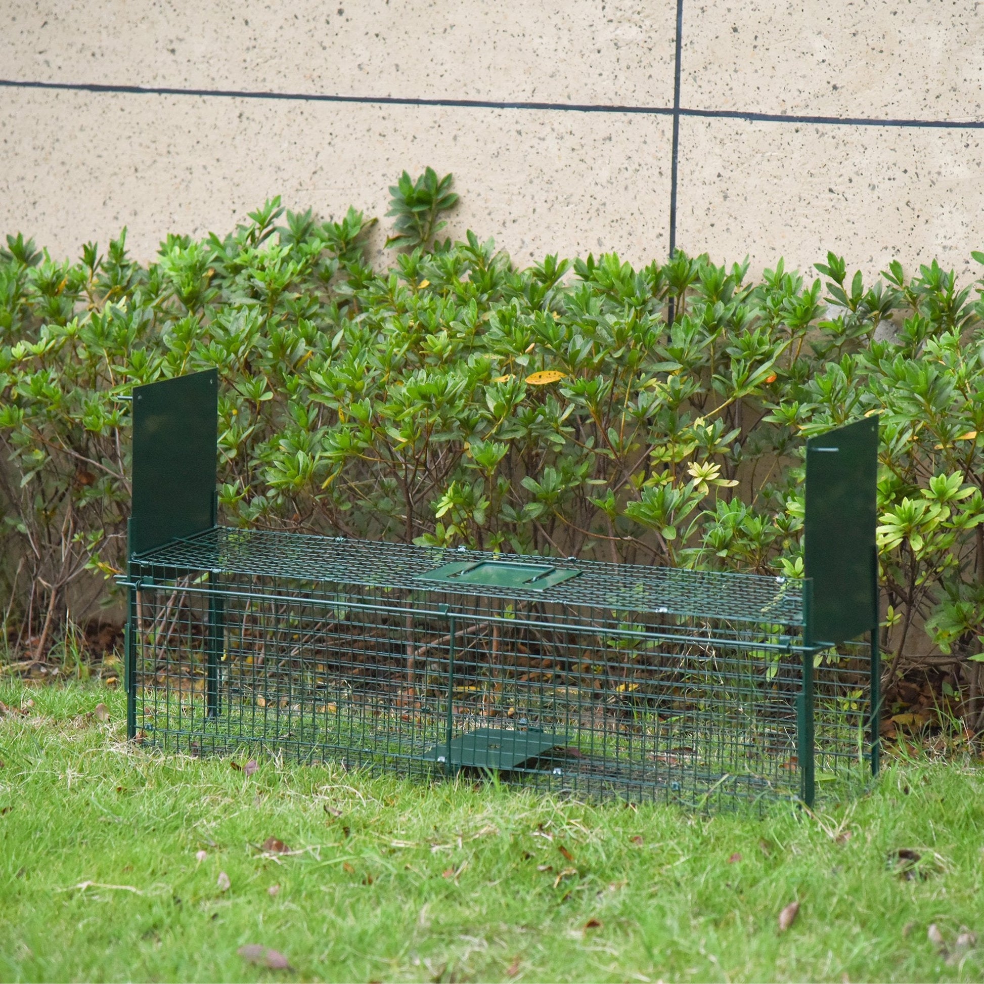 Pawhut cage trap for live animals with double door 100x25x28cm dark green - Borgè