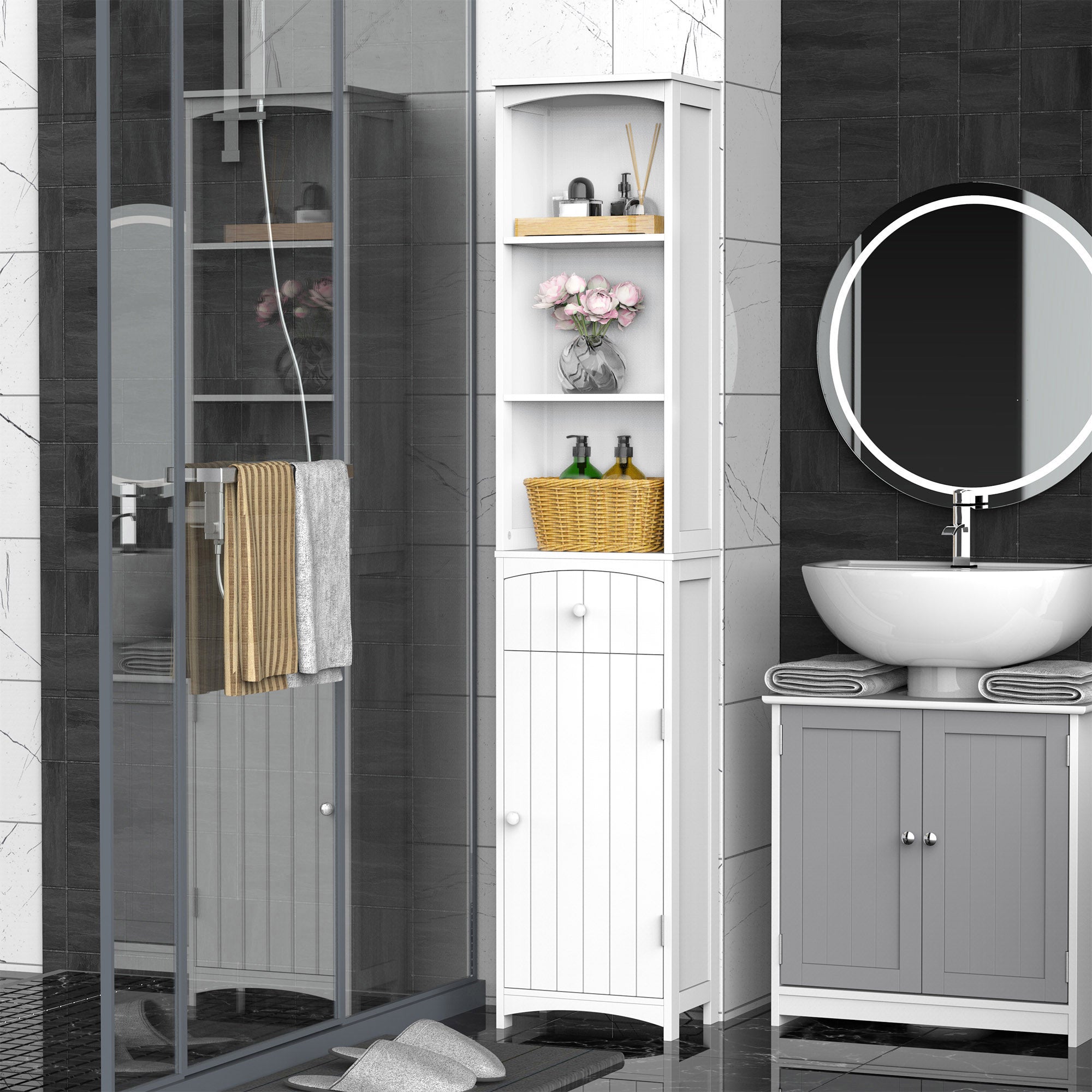 Column Cabinet MDF white saving for bathroom 35x24x170cm - Borgè