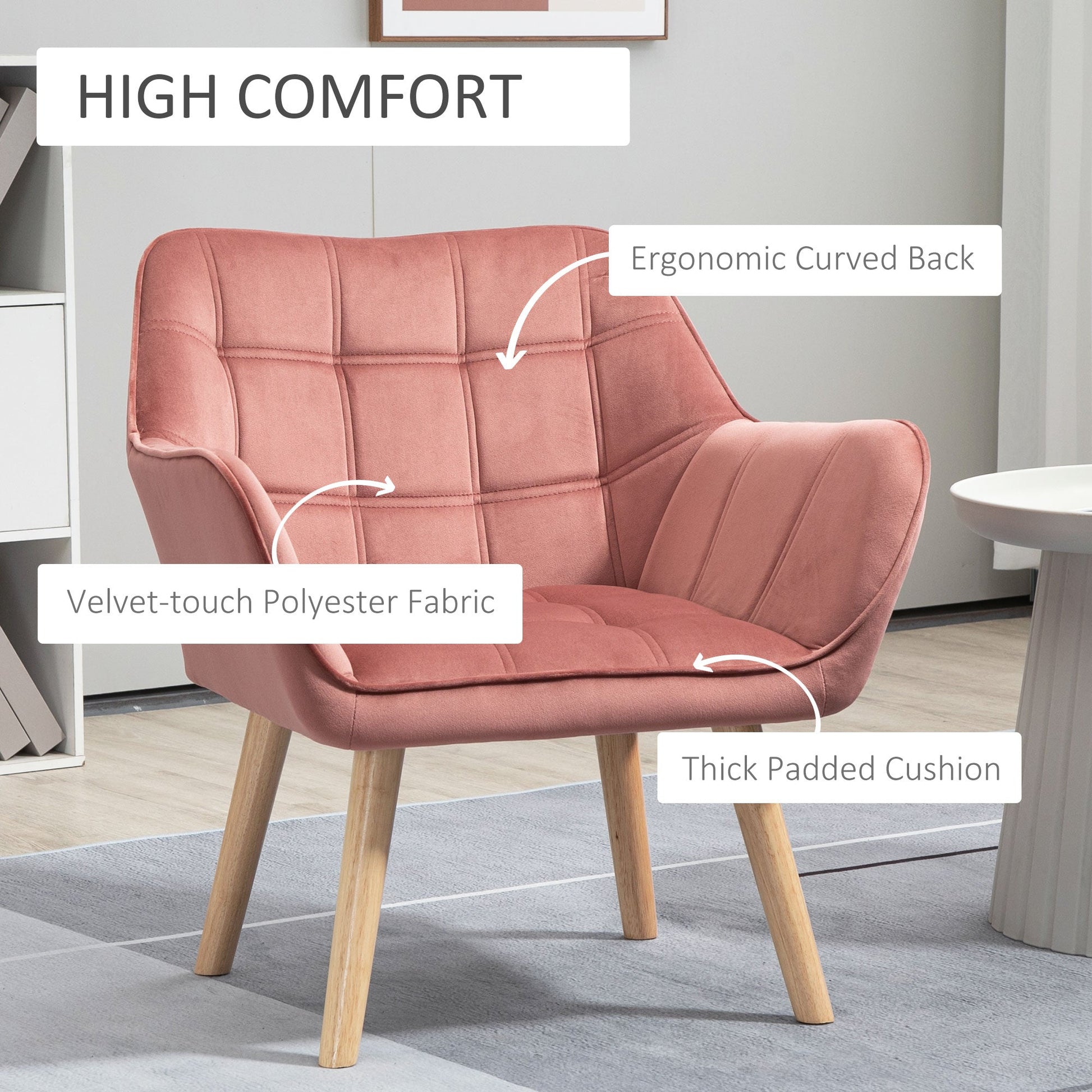 TROMSO | Nordic style armchair in wood and Pink velvet effect for living room or office | 68.5x61x72.5 cm - Borgè