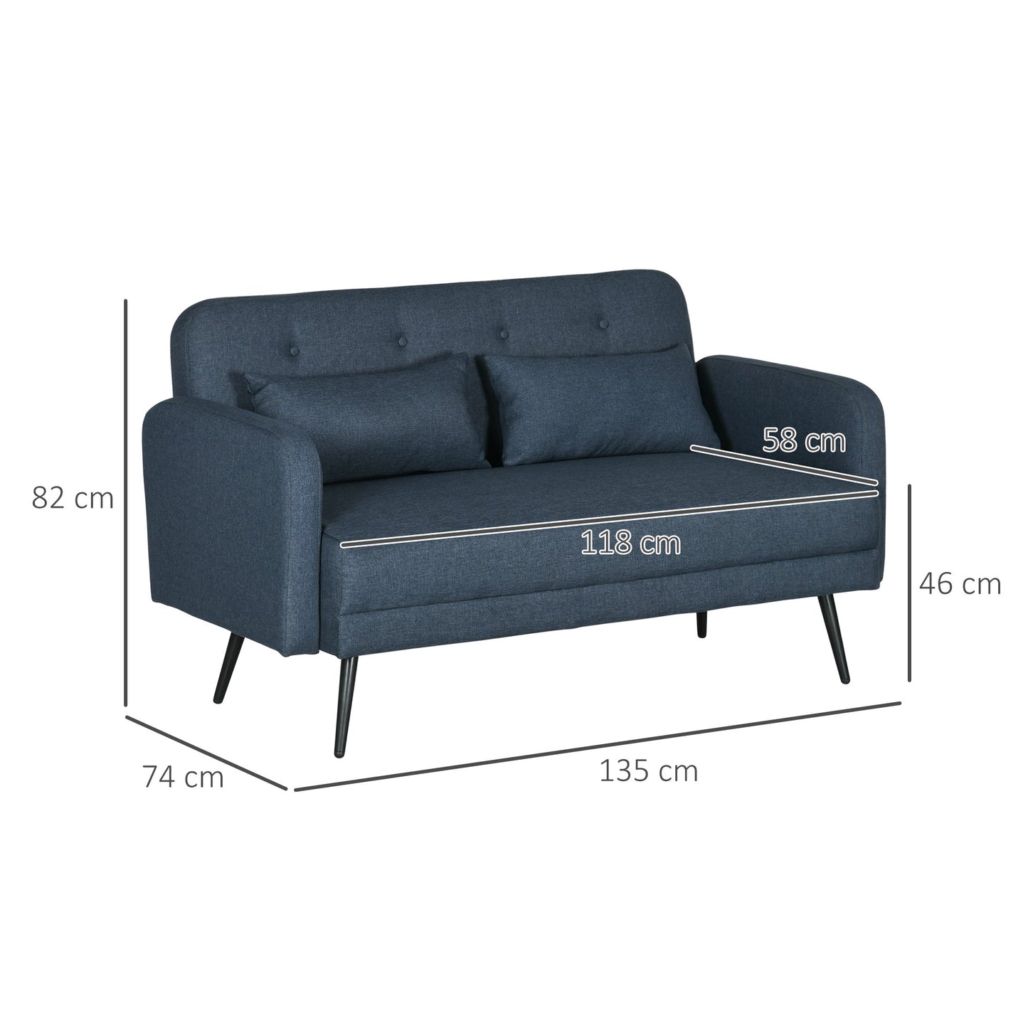 OCEANO | Dark Blue 2 Seater Sofa 135x74x82cm - Borgè