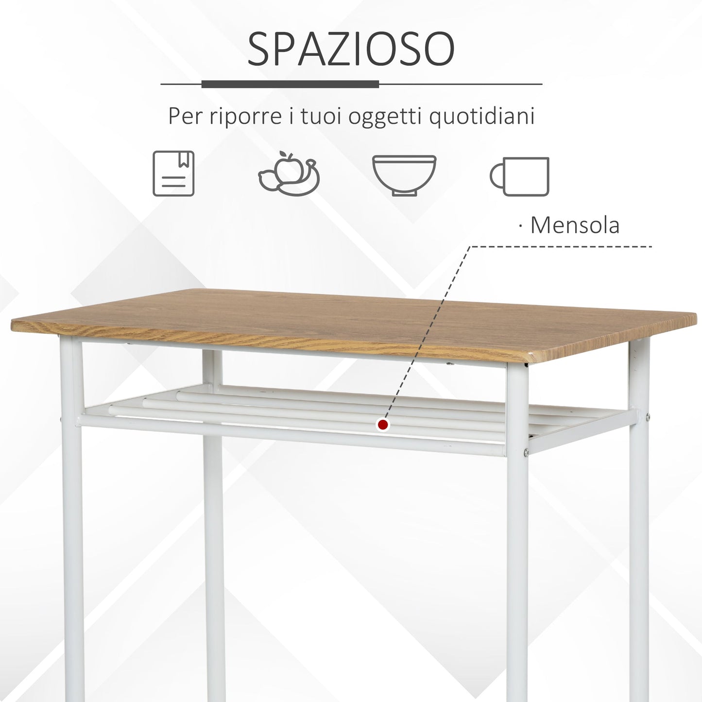 Set Bar counter with 2 high north -style wooden stools, high table with shelf and kitchen stools with footrests, white - Borgè