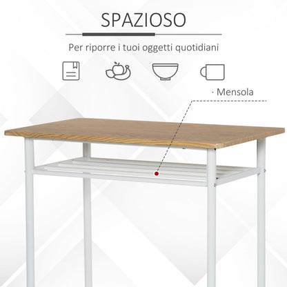 Set Bar counter with 2 high north -style wooden stools, high table with shelf and kitchen stools with footrests, white - Borgè