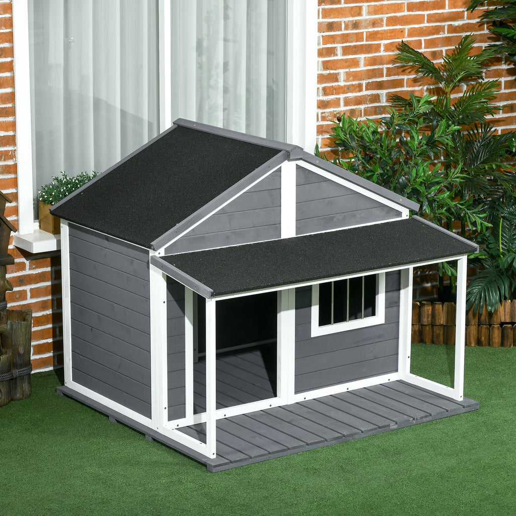 PAWHUT KNEW FOR OUROD DOGS WITH CARE, WINDOW AND Waterproof roof, 124x112x105cm, Grey - Borgè