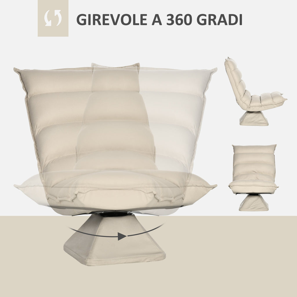 Homcom armchair in 360 Â° swivel padded fabric and reclining at 3 levels 62x62x95cm, beige - Borgè