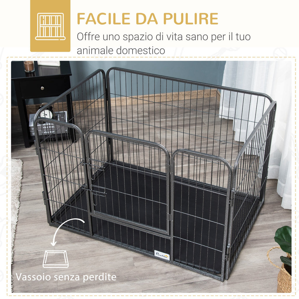 Metal Dog Kennel with Door and Bottom Tray, 109x74x71cm, Grey - Borge' Group Limited