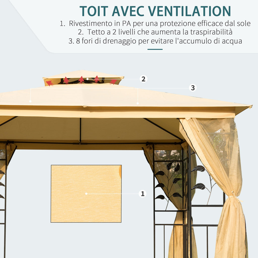 Garden Gazebo 3x3m with Mosquito Net, Steel Frame and Double Roof, Beige - Borge' Group Limited