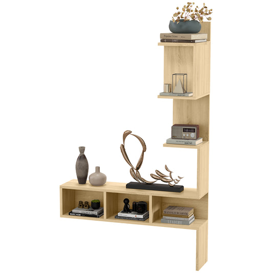 Homcom MDF storage shelf with open shelves for living room and bedroom, 80x20x128.5 cm, oak - Borgè